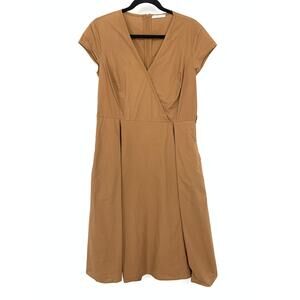 Biancoghiaccio Surplice Neckline Fit & Flare Amelia Dress Womens Sz Large Brown